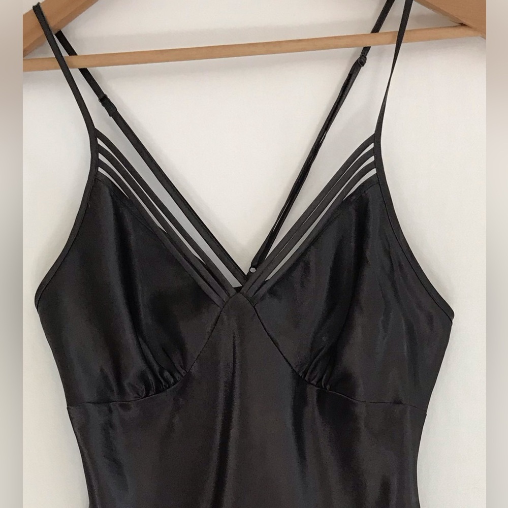 Y2K 90s Silky Satin Mini Babydoll Slip Dress Dark Graphite Grey Strappy